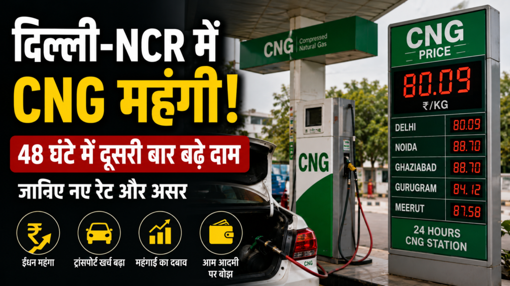 दिल्ली-NCR में CNG कीमत बढ़ोतरी के बाद CNG स्टेशन पर दिखाए गए नए रेट की तस्वीरI
