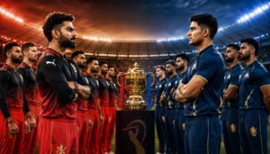 IPL 2026 Final: RCB या GT, आज किसके सिर सजेगा ताज? 2 IPL 2026 फाइनल से पहले नरेंद्र मोदी स्टेडियम में आमने-सामने खड़ी RCB और GT की टीमें, बीच में IPL ट्रॉफी के साथ